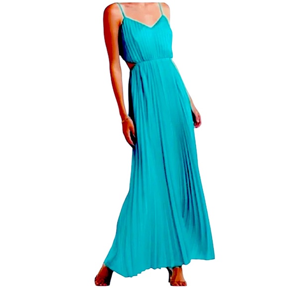 Express Dresses & Skirts - EXPRESS teal pleated spaghetti strap cut out maxi dress size Large - NWT!